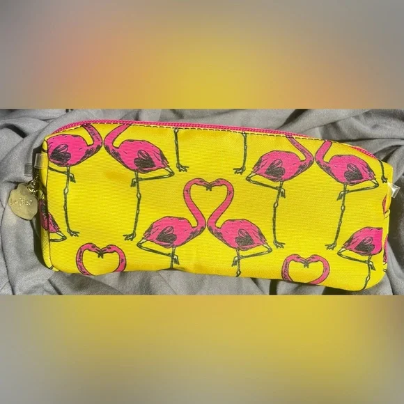 Betsey Johnson Flamingo 2 piece Cosmetic Makeup Bag Set - Picture 6 of 7